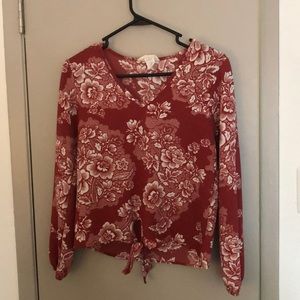 Coral Floral Tie Shirt